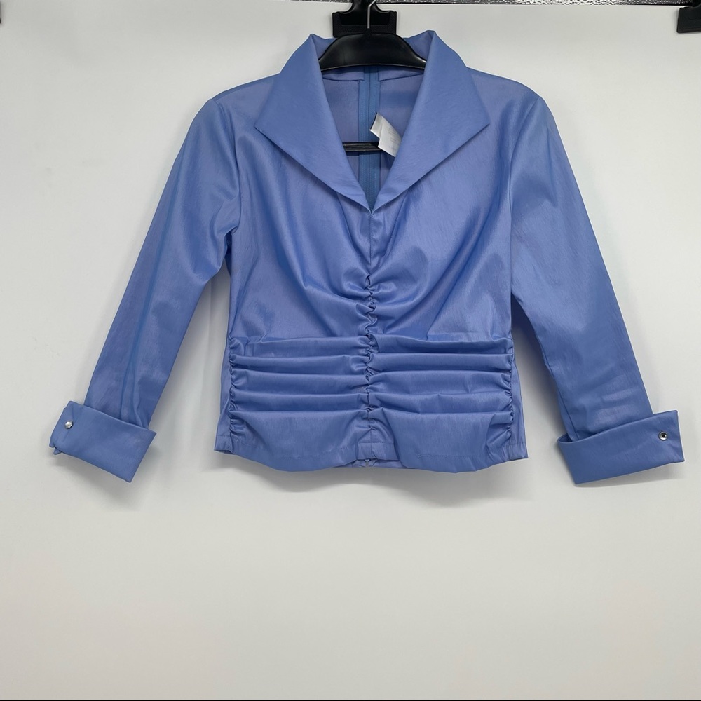 Tadashi Women's Formal Ruched Top Back Zipper Rhinestone Button Cuff Sz 4